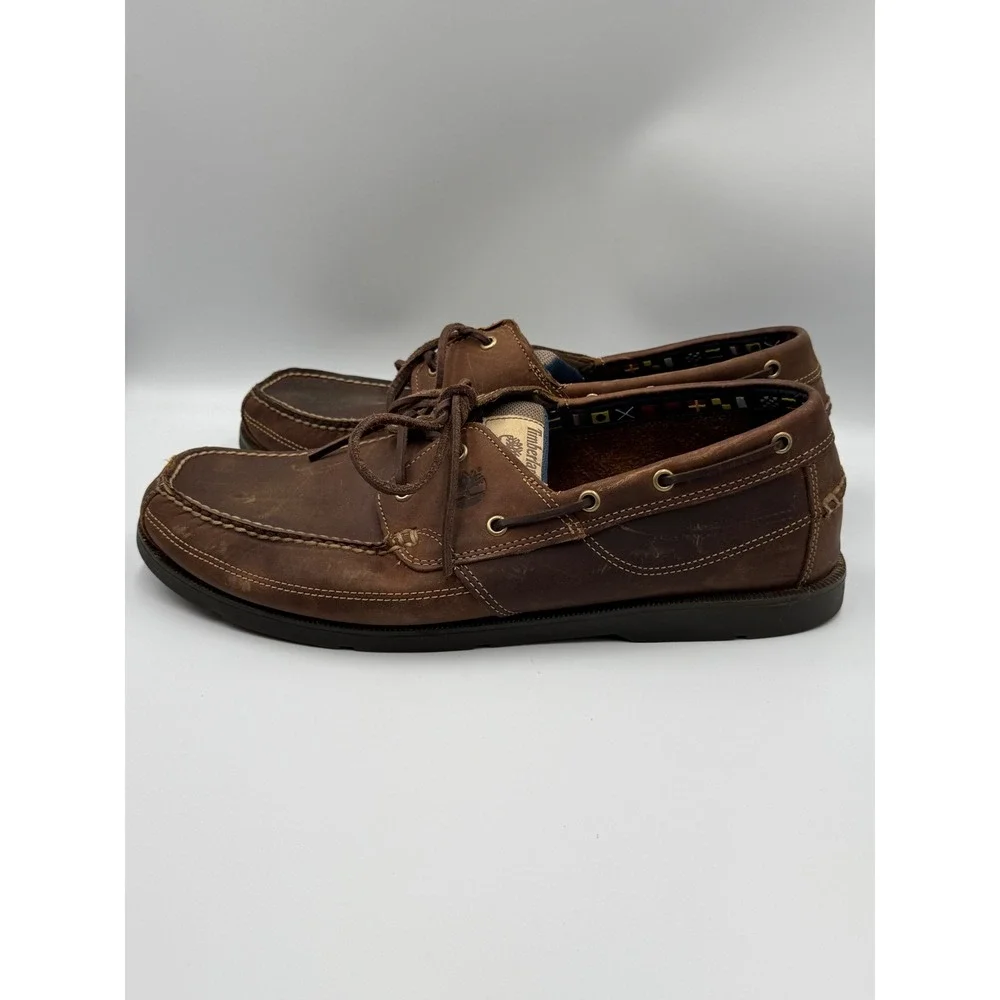 Timberland Boat Shoes Mens Size 15 Brown Leather Nautical Loafers Classic Laced
